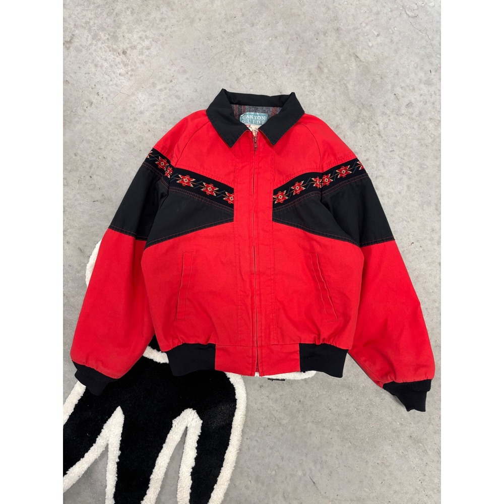 Vintage Canyon Guide Outfitters Red Black Southwest Blanket Lined Jacket USA M
